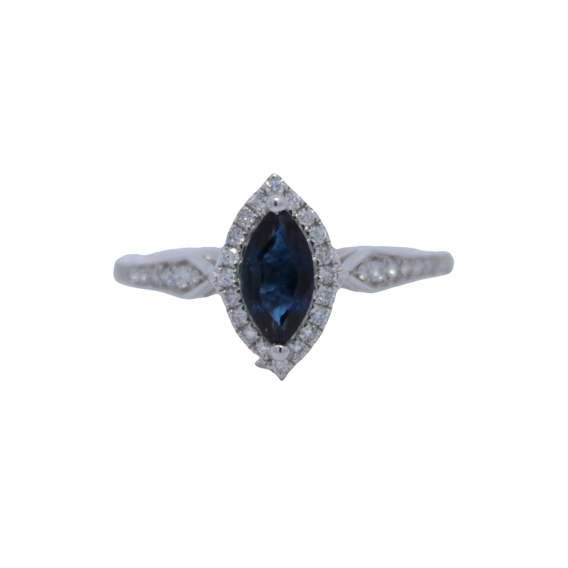 Marquise Blue Sapphire And Diamond Ring