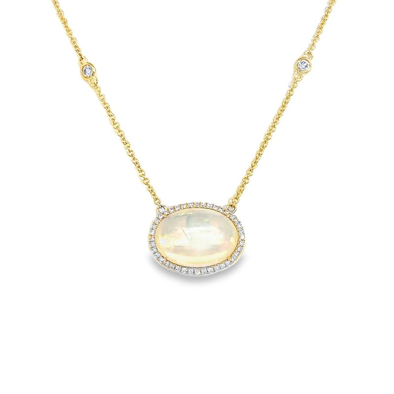 Opal and Diamond Halo Necklace