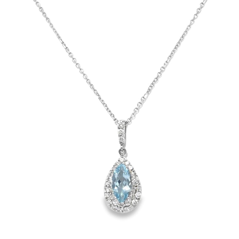 Aquamarine And Diamond Teardrop Pendant Necklace