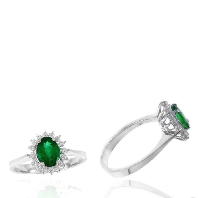 14 Karat White Gold Emerald And Diamond Ring