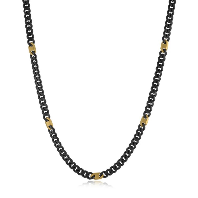Italgem Stainless Steel 6mm Matte Black and Gold Curb Chain Italgem Stainless Steel 6mm Matte Black and Gold Curb Chain
