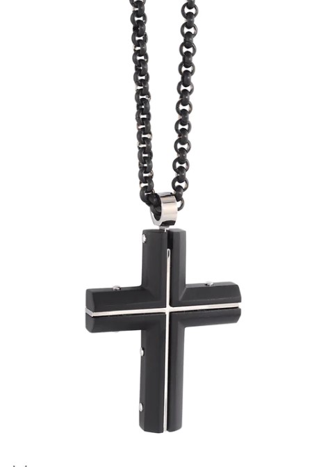 Italgem Salva Cross Ion Plated Stainless Steel Necklace Measuring 22 Inches