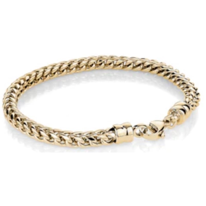 Italgem Stainless Steel Gold Tone 5mm Round Franco Polished Bracelet Measuring 8.5 Inches.