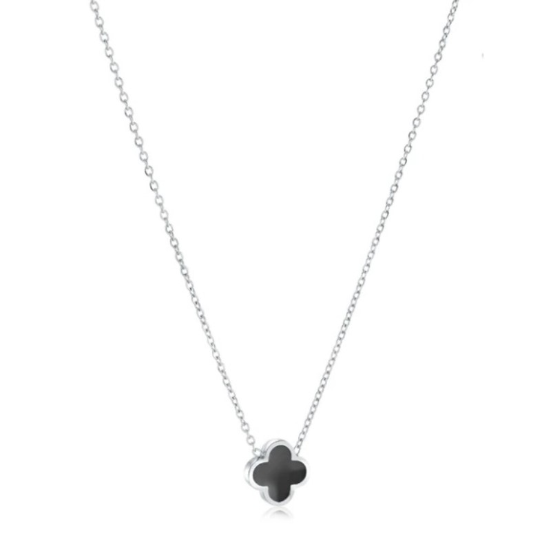 Veloria Collection Black Enamel Clover Necklace
