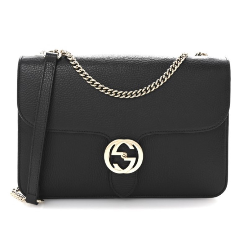 Gucci Dollar Calfskin Interlocking G Shoulder Bag in Black