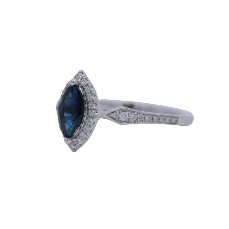 Marquise Blue Sapphire And Diamond Ring