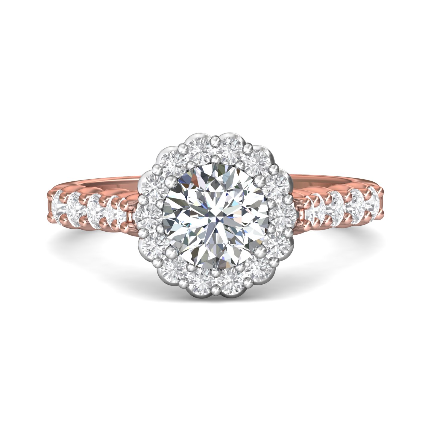 18K Rose and White Gold Round Diamond Engagement Ring
