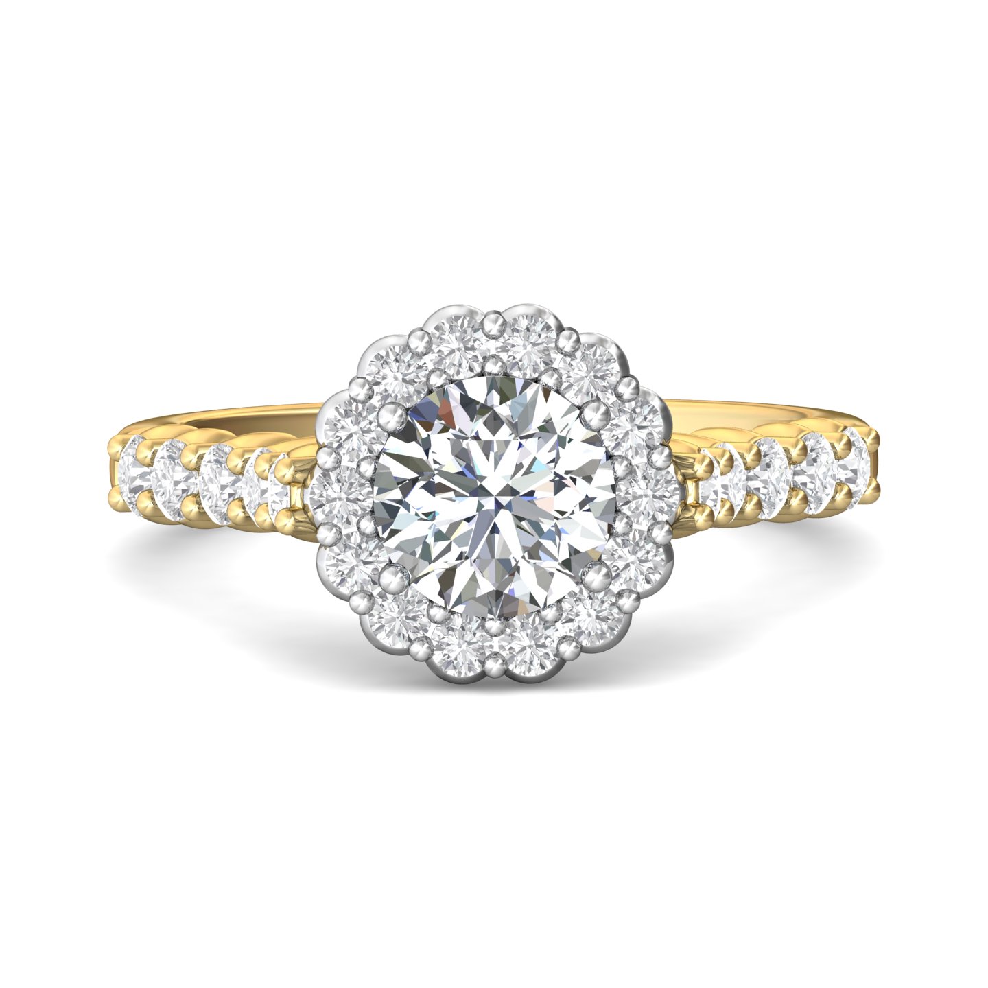 18K White and Yellow Gold Round Diamond Engagement Ring