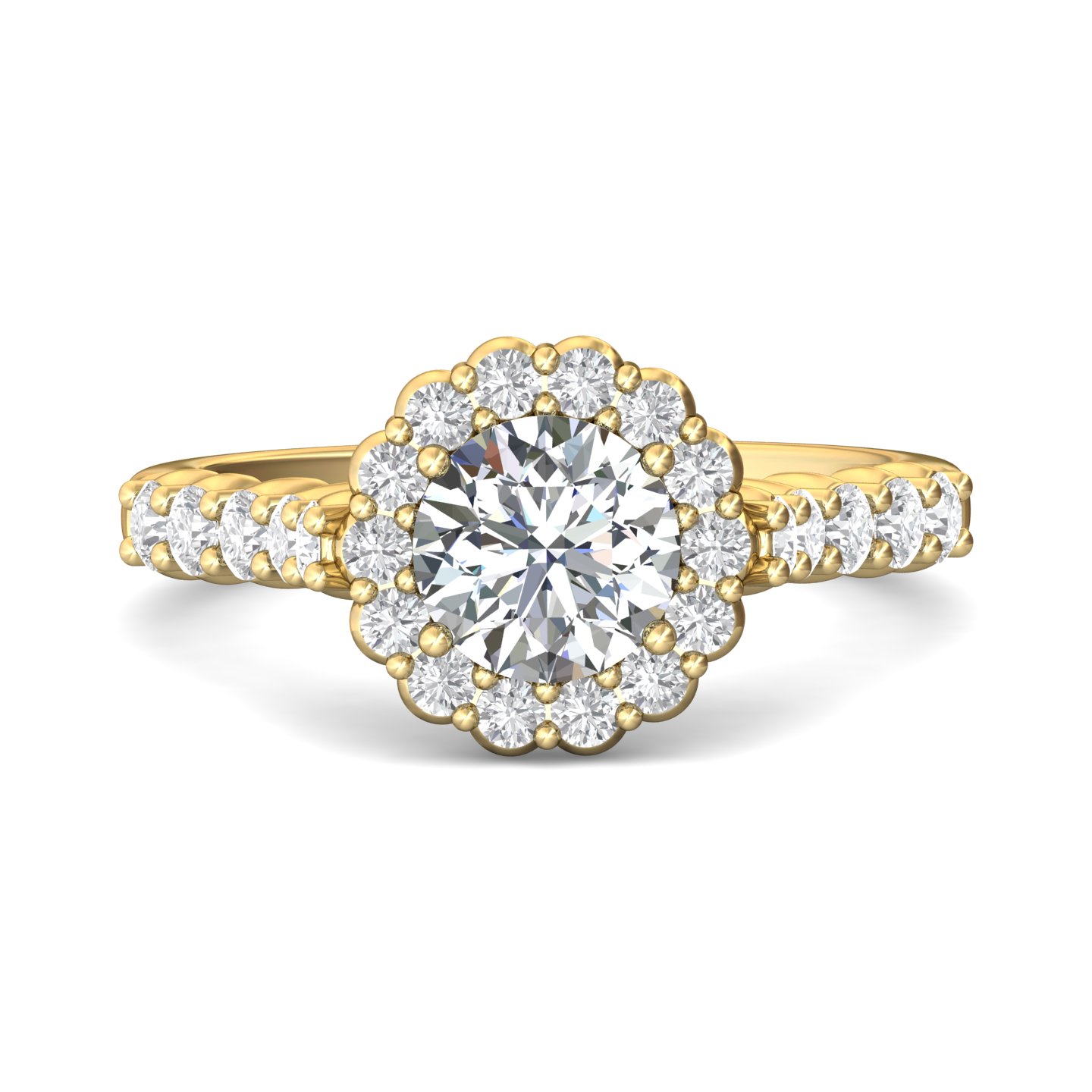 14K Yellow Gold Round Diamond Engagement Ring