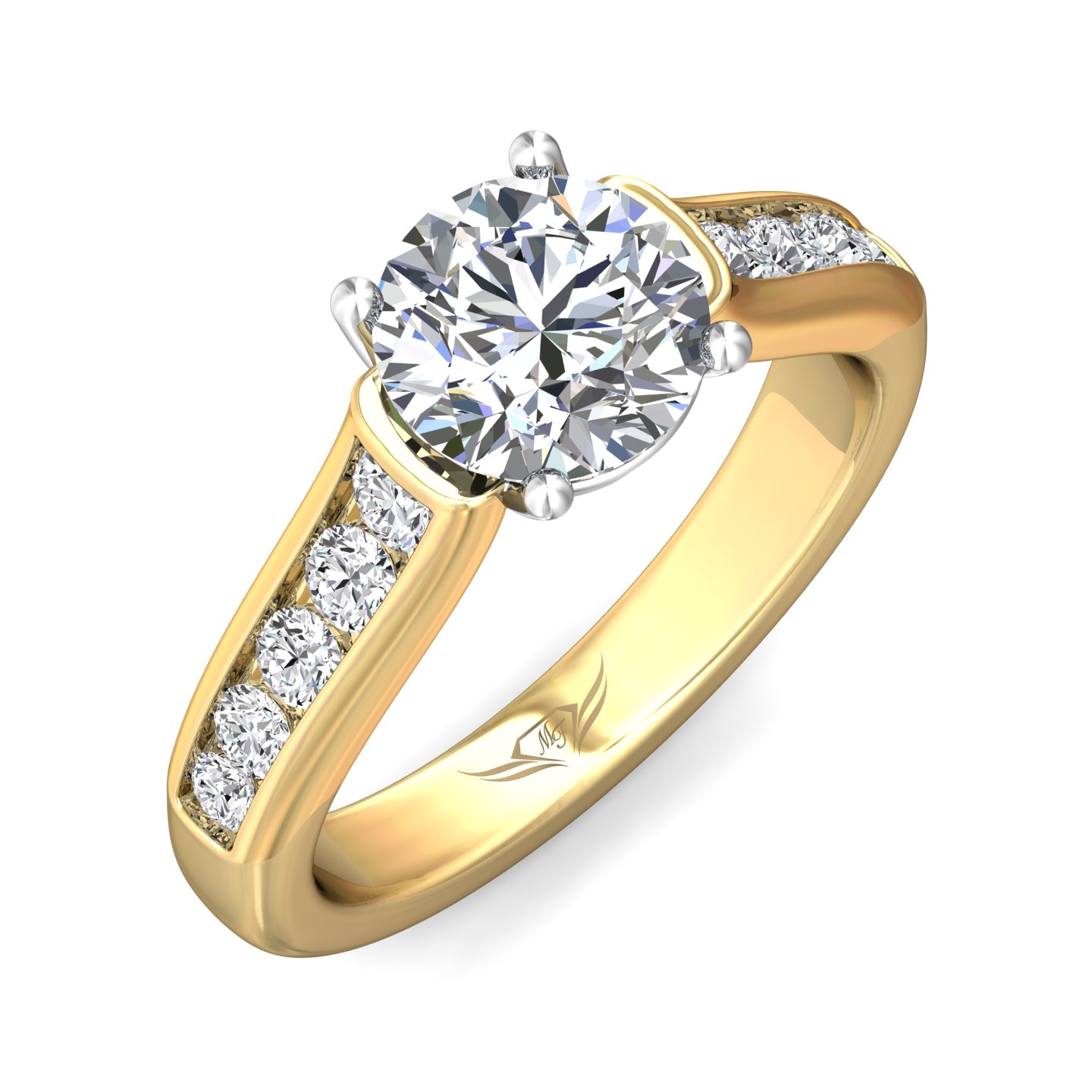 14K Yellow and White Gold Round Diamond Engagement Ring