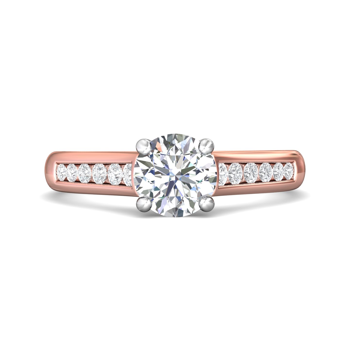 14K Rose and White Gold Round Diamond Engagement Ring