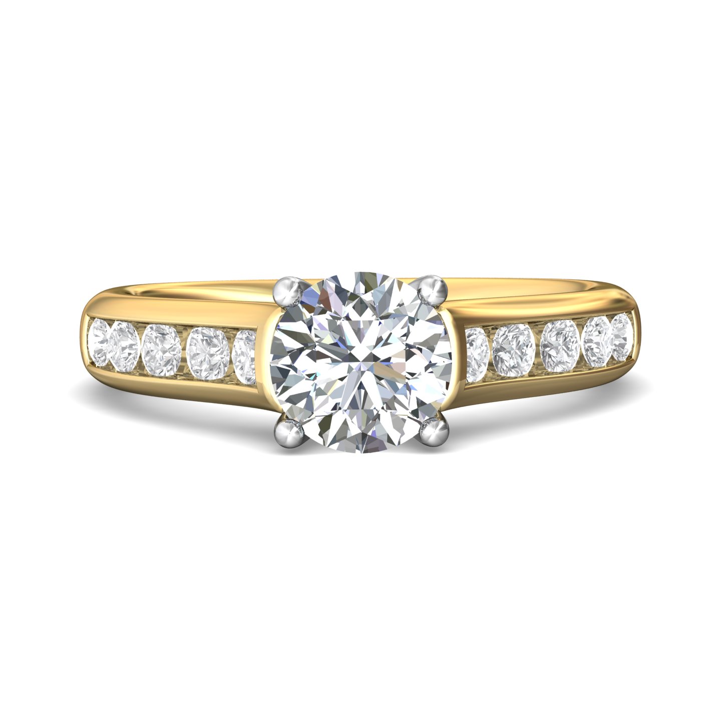 18K White and Yellow Gold Round Diamond Engagement Ring