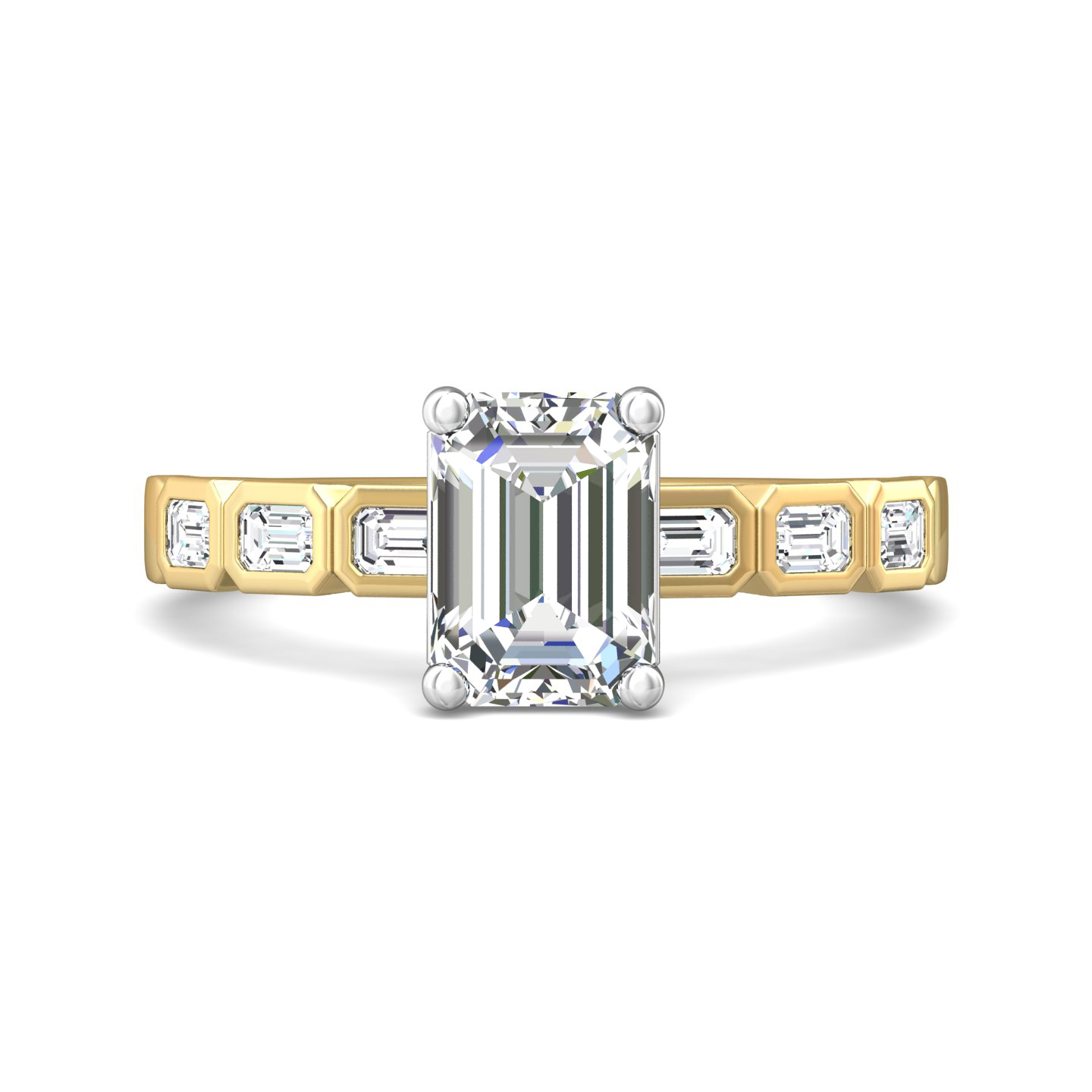 14K Yellow and White Gold Emerald Cut Diamond Engagement Ring