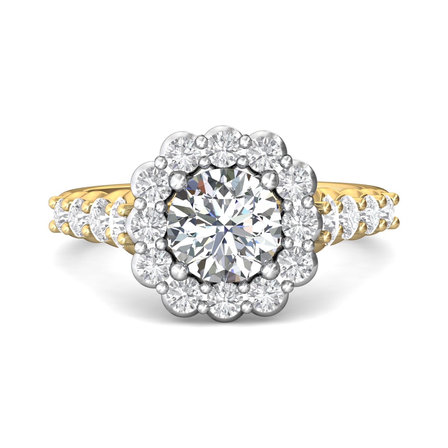 14K Yellow and White Gold Cushion Diamond Engagement Ring