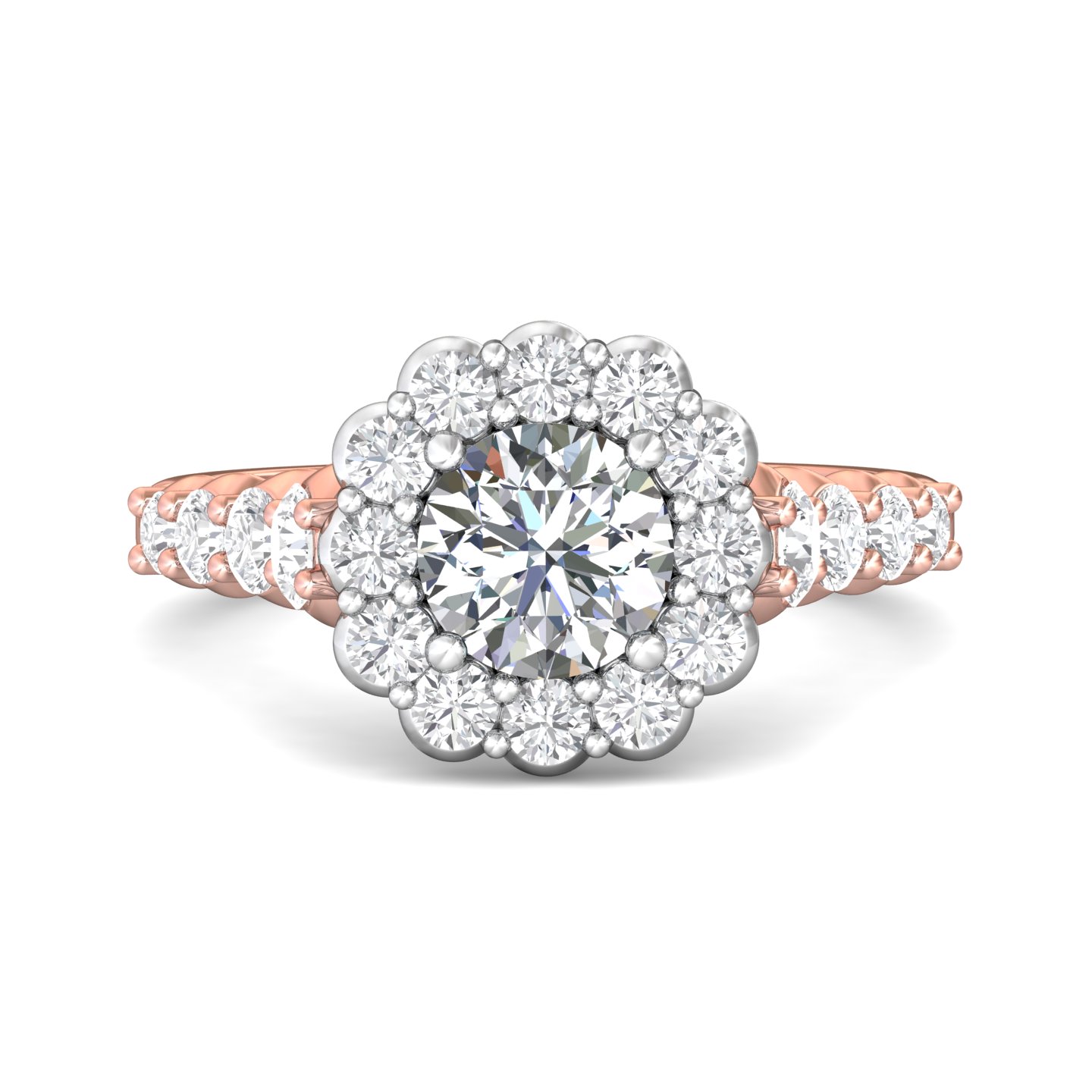14K Rose and White Gold Cushion Diamond Engagement Ring