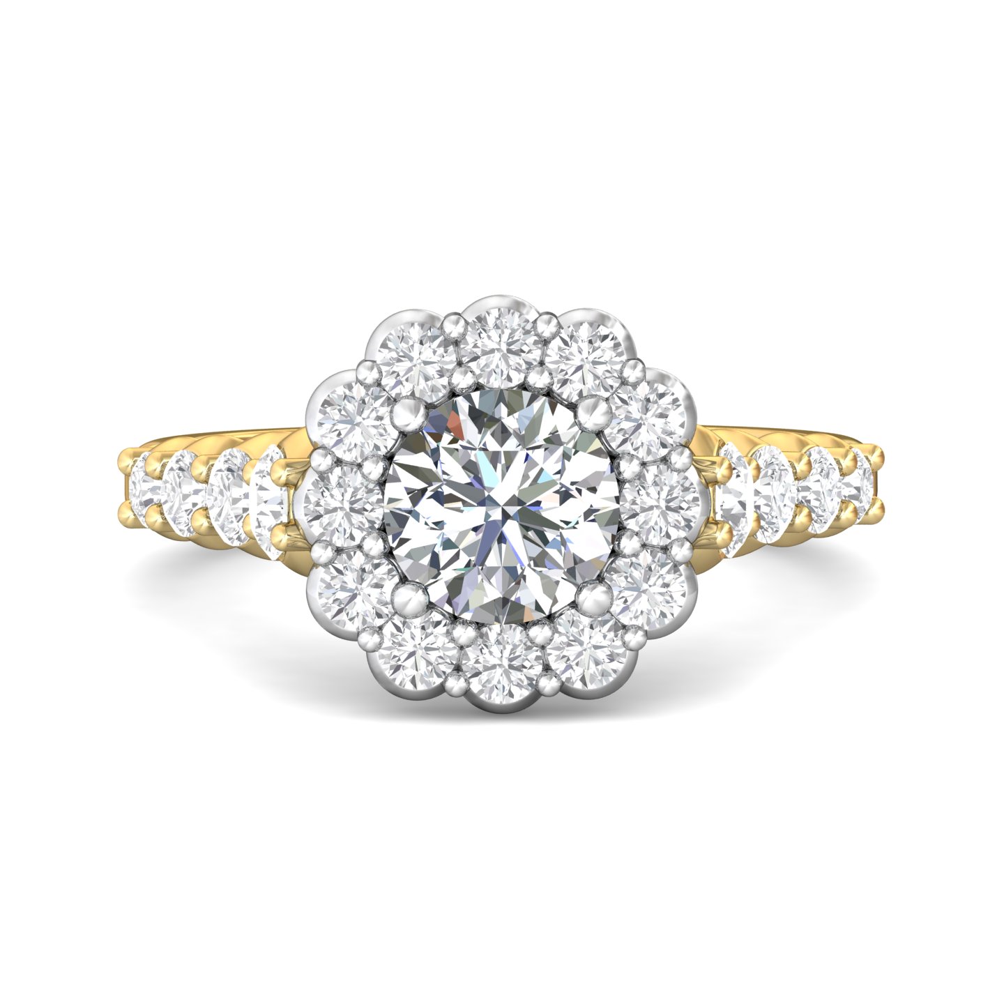 14K Yellow and White Gold Cushion Diamond Engagement Ring