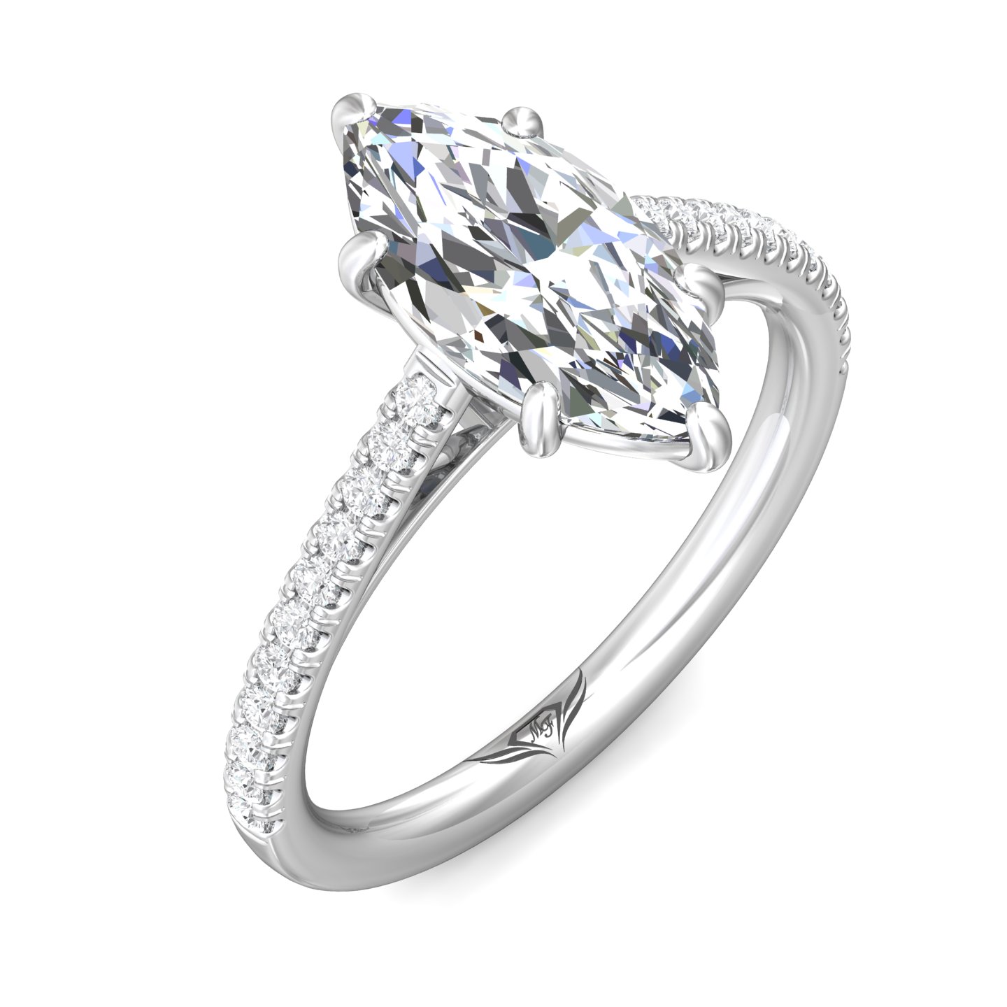 14K White Gold Marquise Diamond Engagement Ring