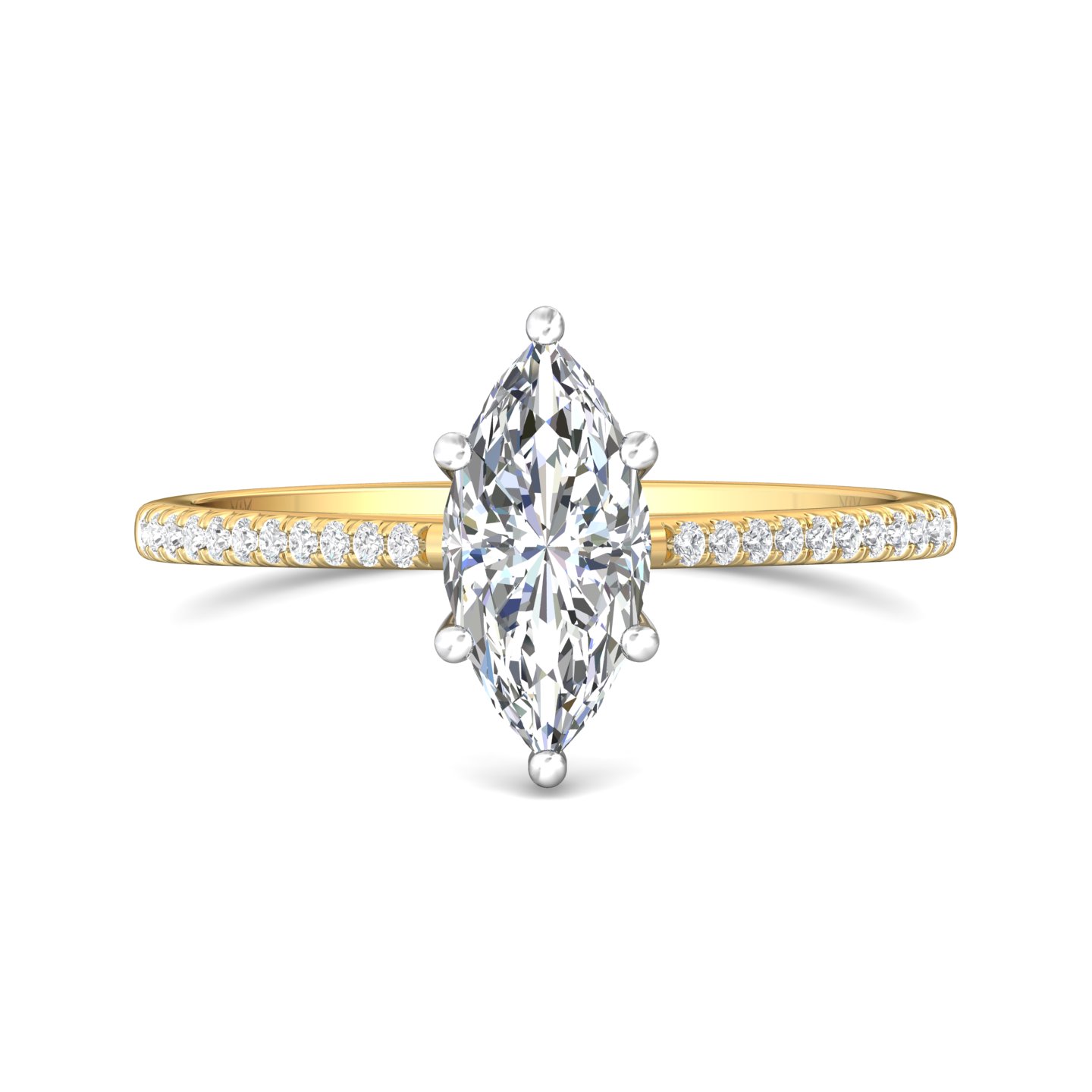 14K Yellow and White Gold Marquise Diamond Engagement Ring