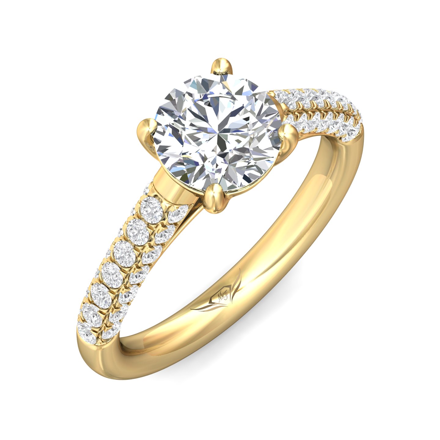 14K Yellow Gold Round Diamond Engagement Ring