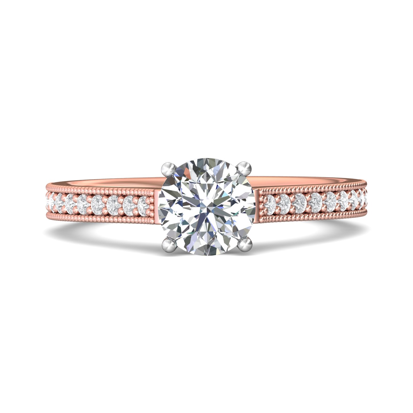 14K Rose and White Gold Round Diamond Engagement Ring
