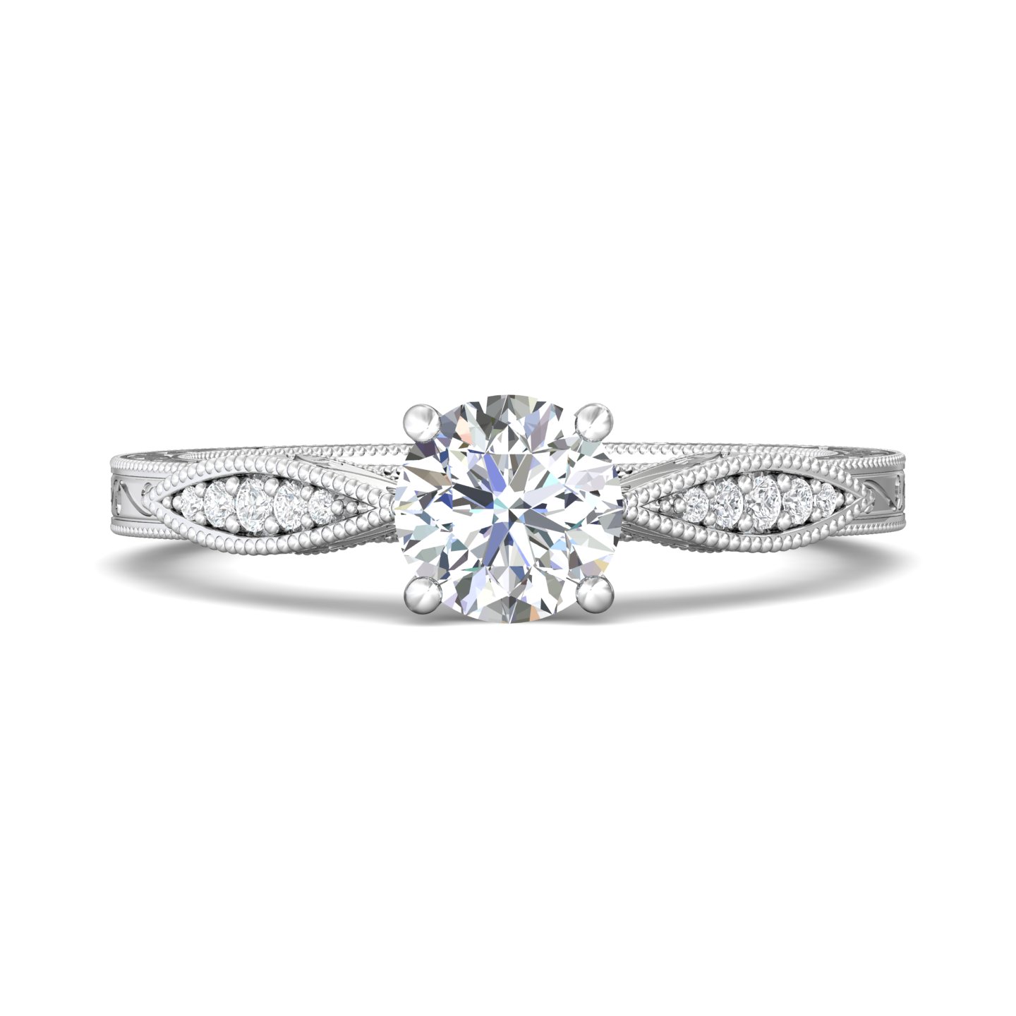 14K White Gold Round Diamond Engagement Ring
