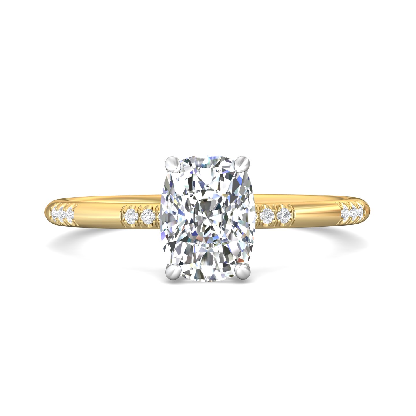 14K Yellow and White Gold Cushion Diamond Engagement Ring
