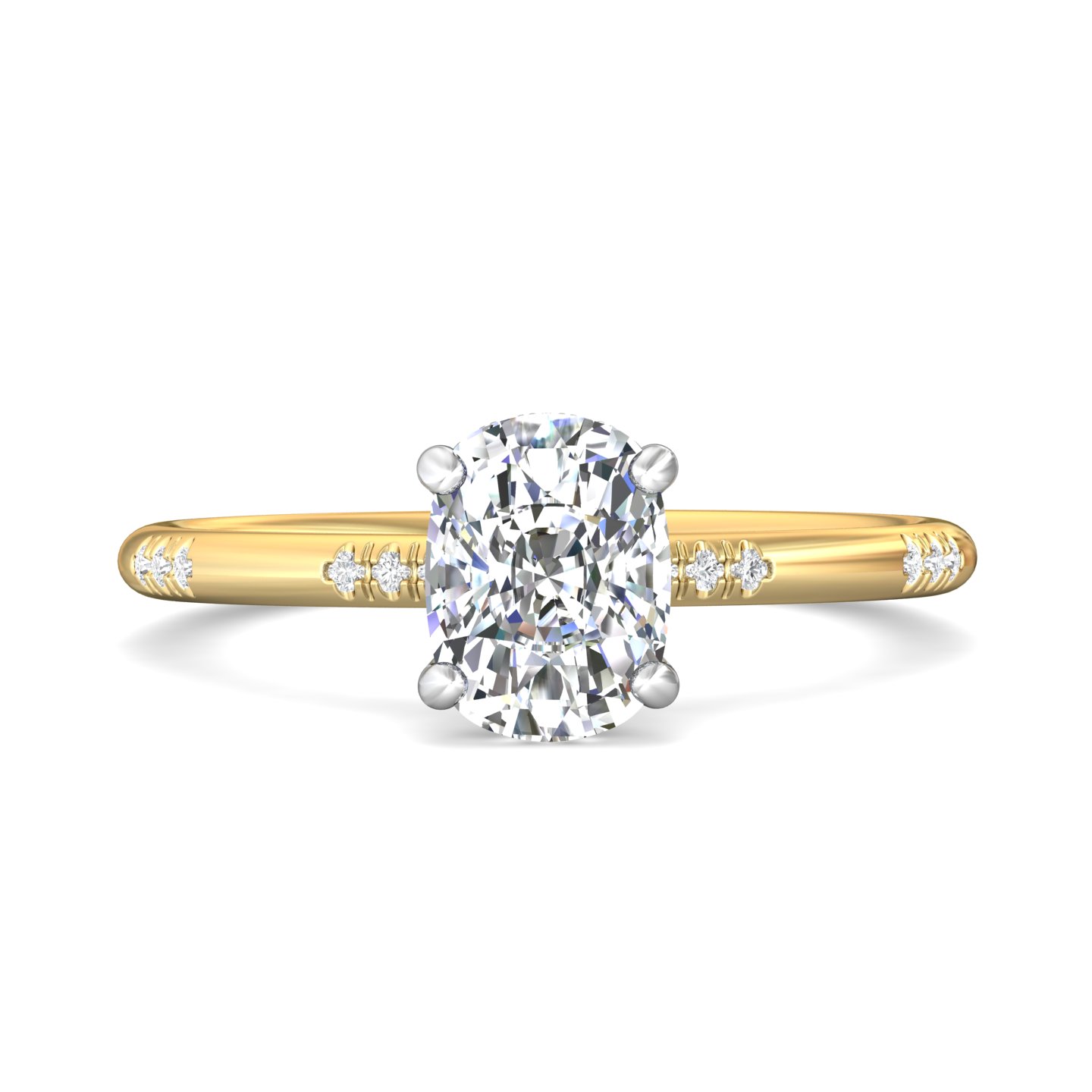 14K Yellow and White Gold Cushion Diamond Engagement Ring