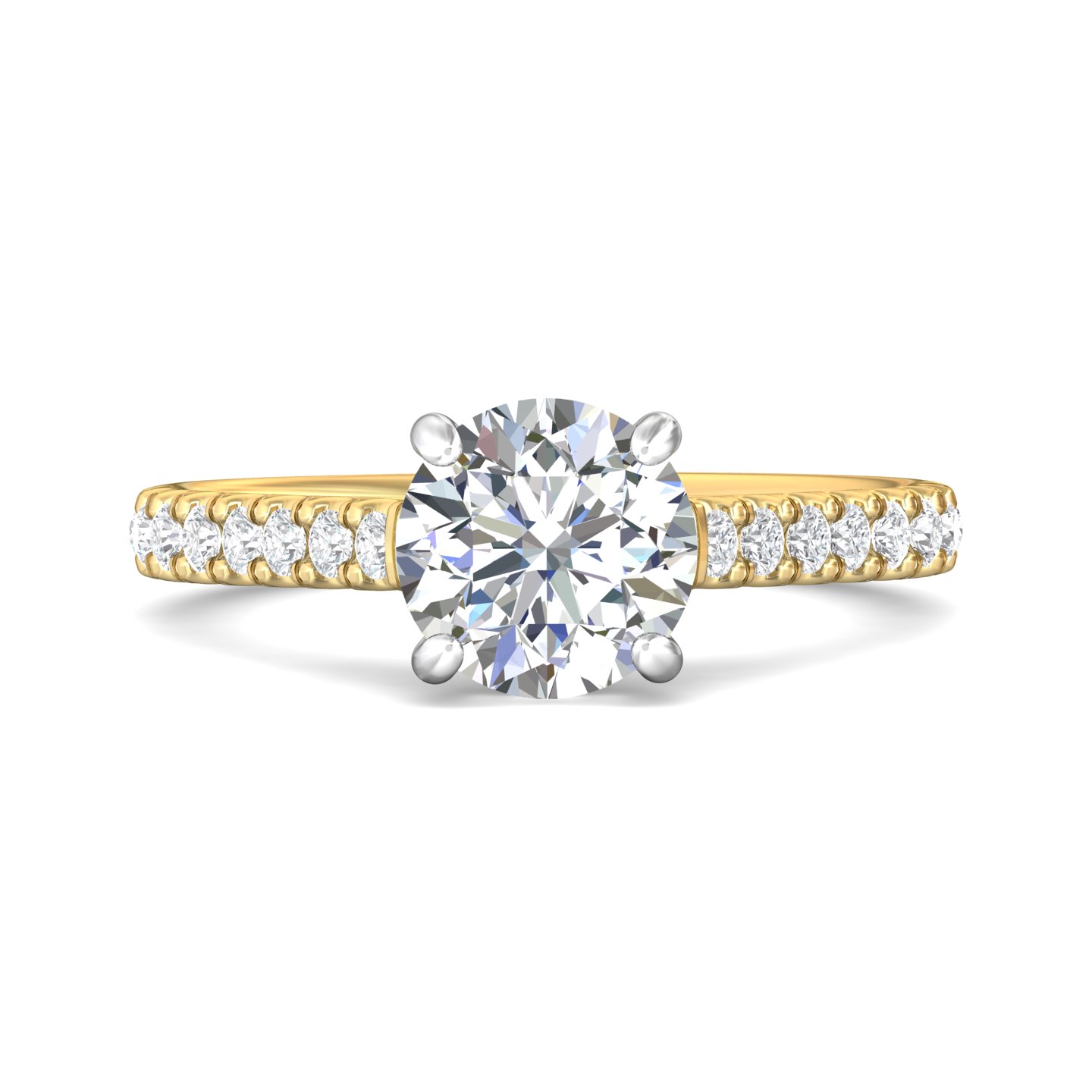 18K White and Yellow Gold Round Diamond Engagement Ring