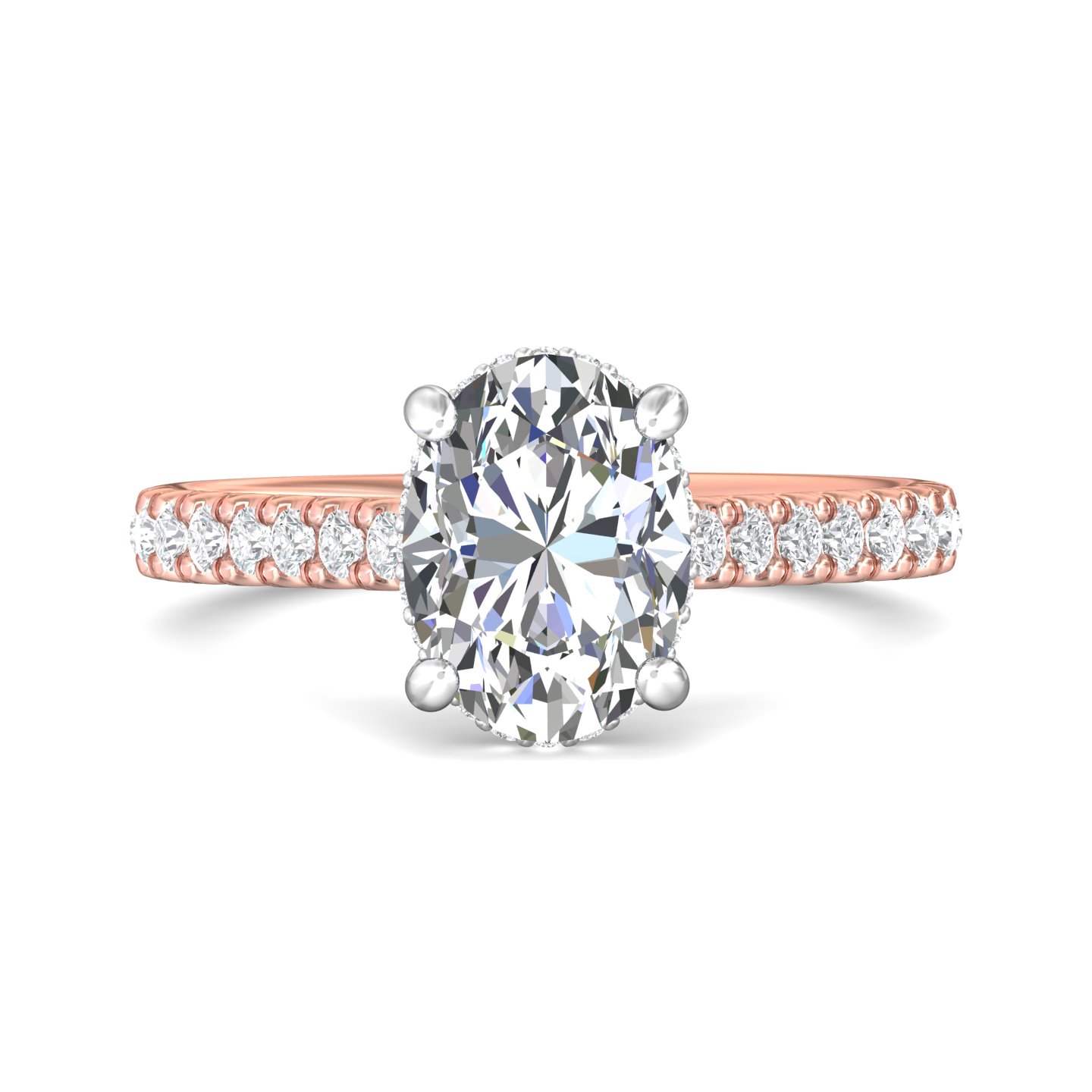 18K Rose and White Gold Oval Diamond Engagement Ring