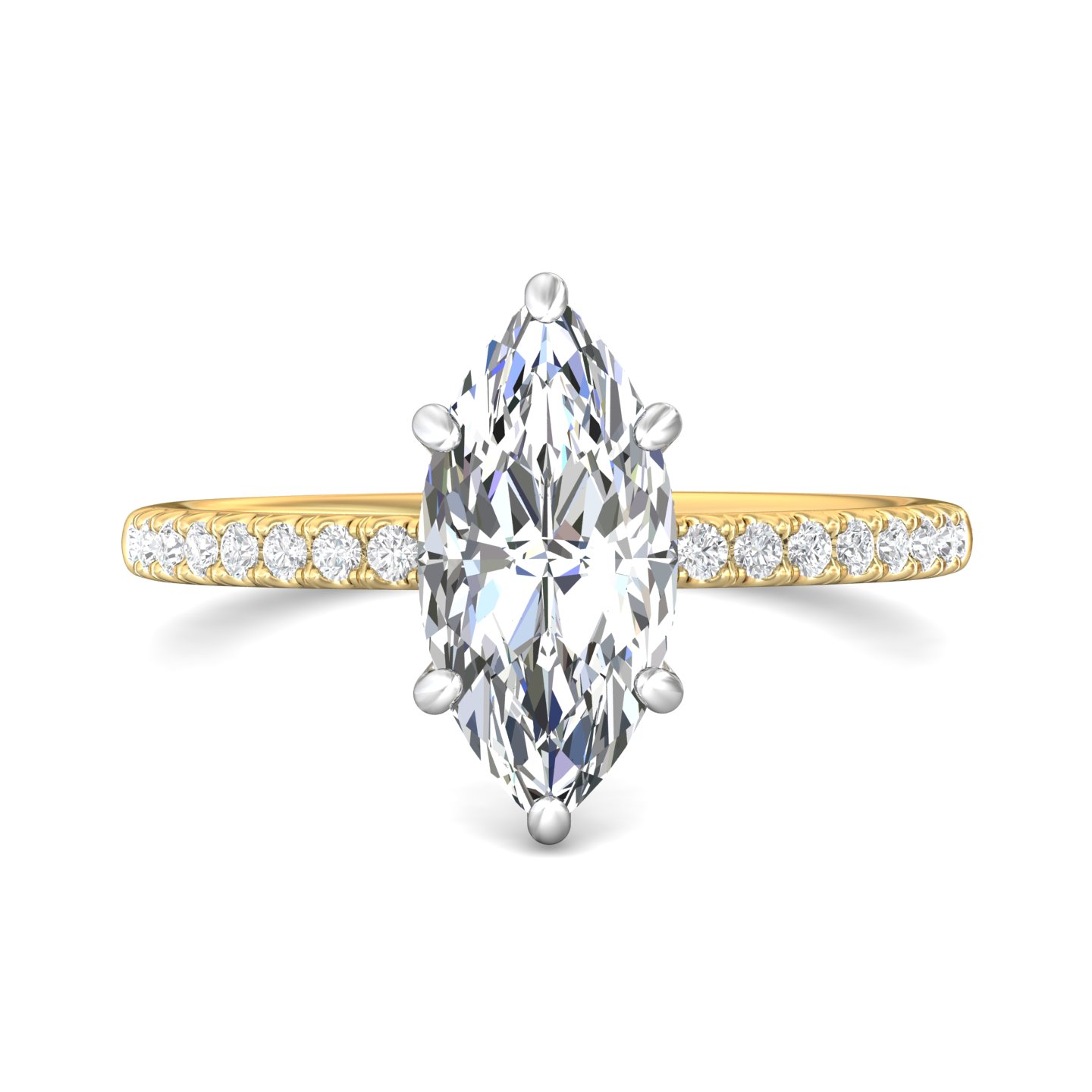 14K Yellow and White Gold Marquise Diamond Engagement Ring