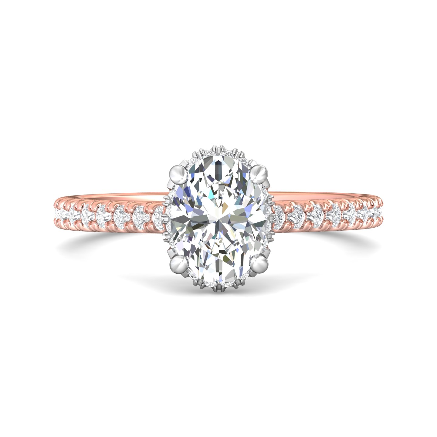 18K Rose and White Gold Oval Diamond Engagement Ring