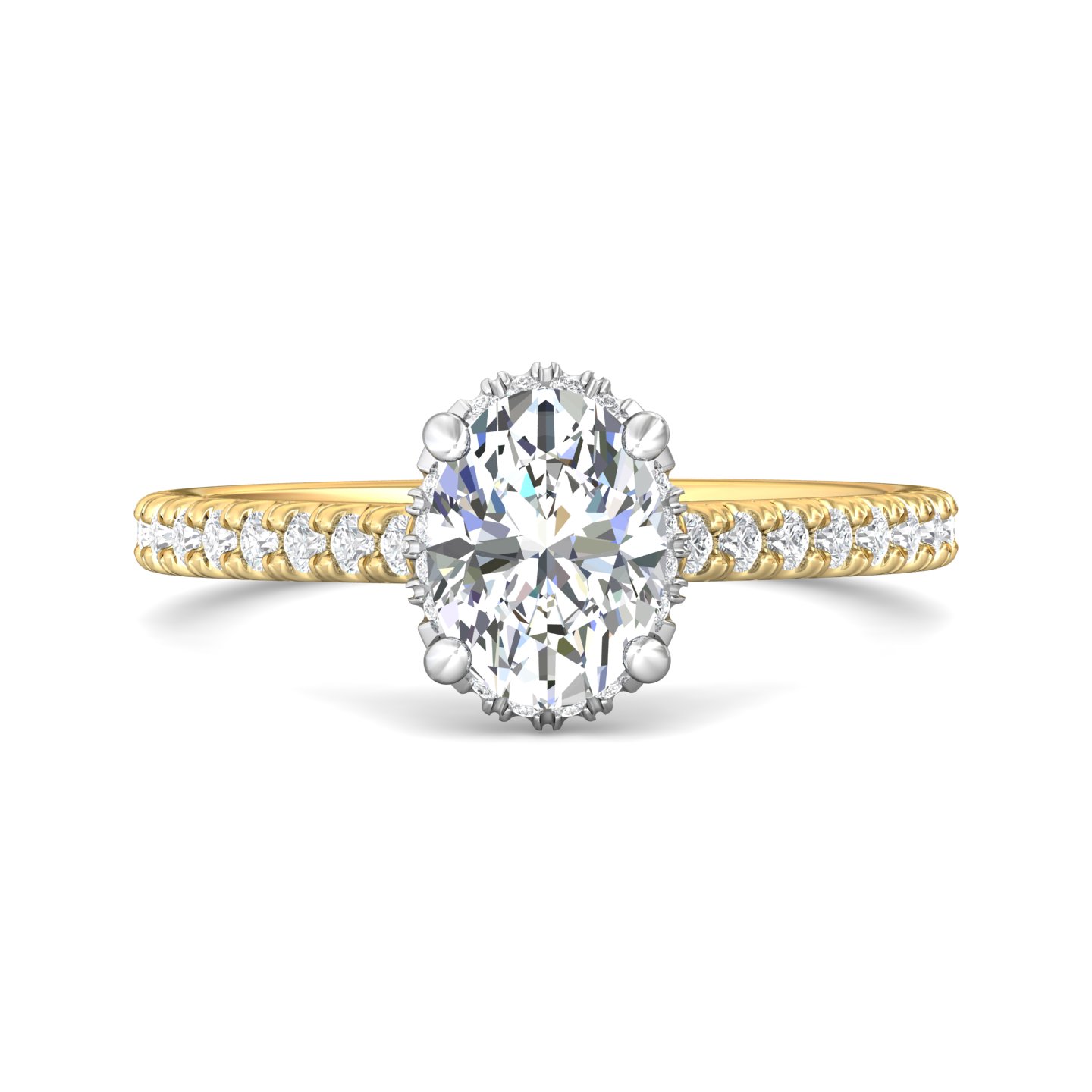 14K Yellow and White Gold Oval Diamond Engagement Ring
