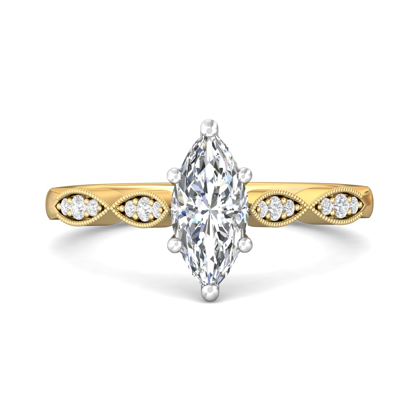 14K Yellow and White Gold Marquise Diamond Engagement Ring