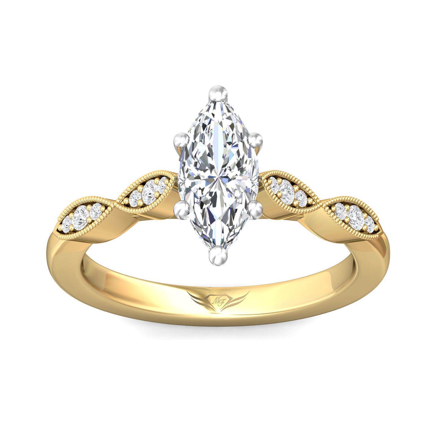 14K Yellow and White Gold Marquise Diamond Engagement Ring