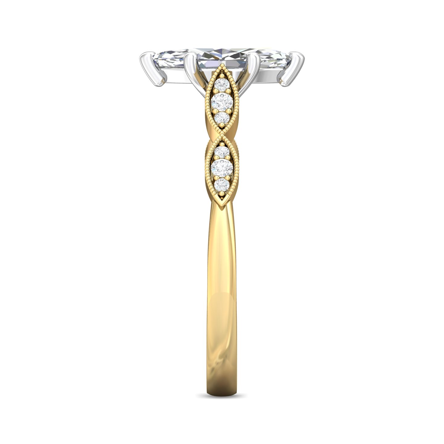14K Yellow and White Gold Marquise Diamond Engagement Ring