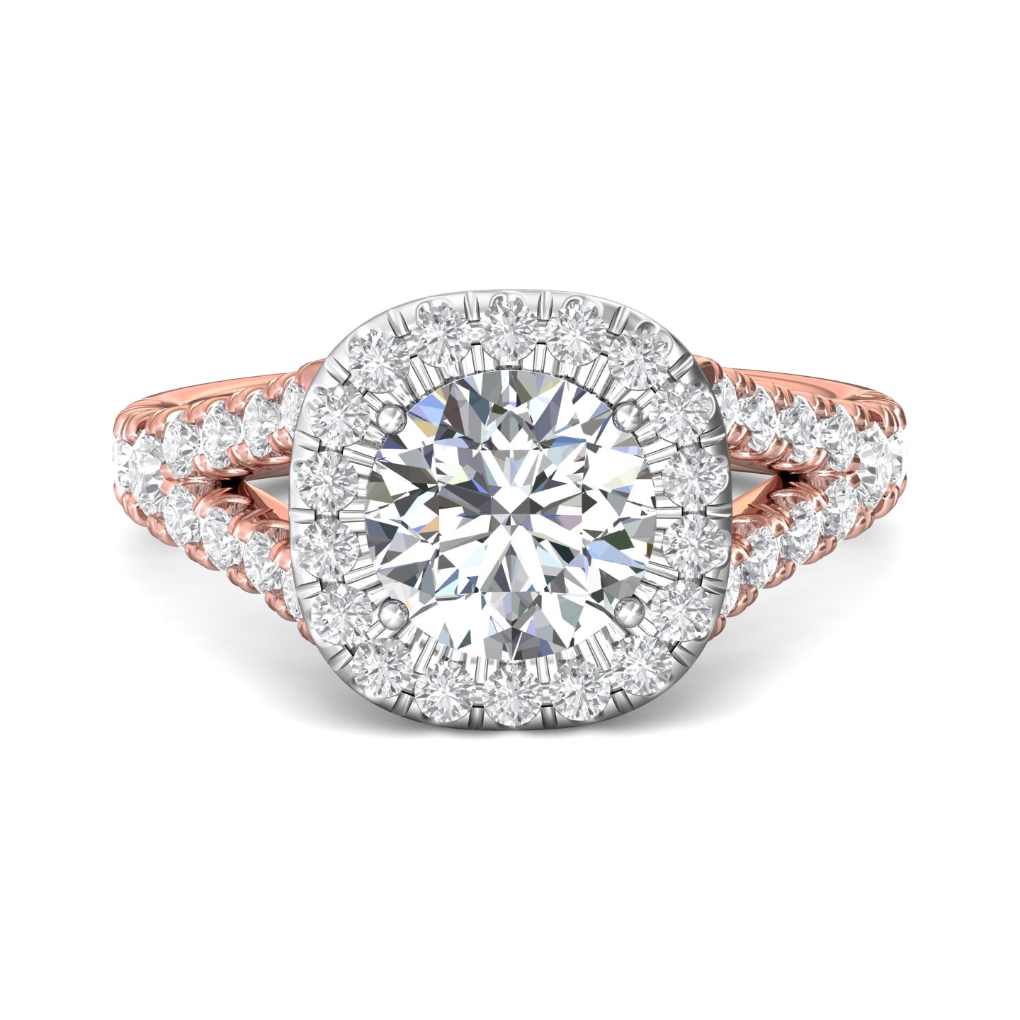 14K Rose and White Gold Cushion Diamond Engagement Ring