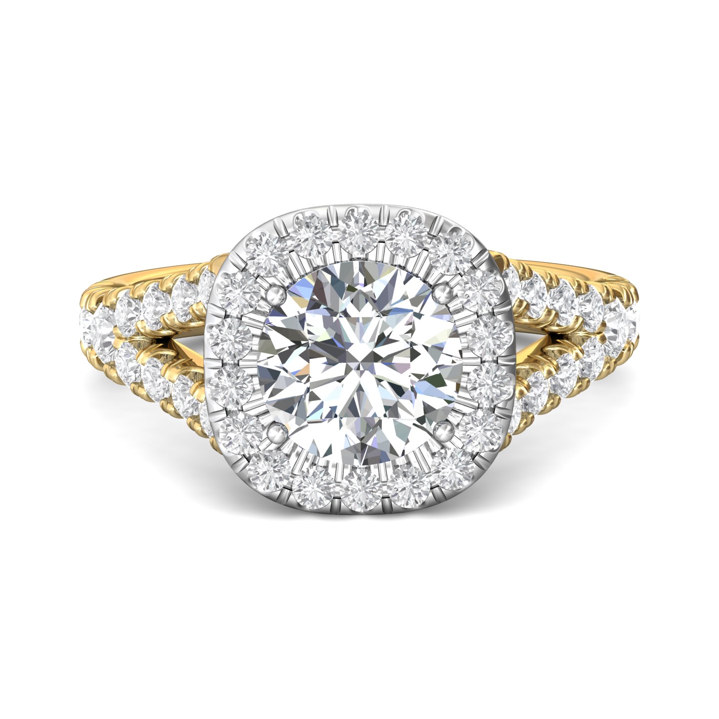 18K White and Yellow Gold Cushion Diamond Engagement Ring