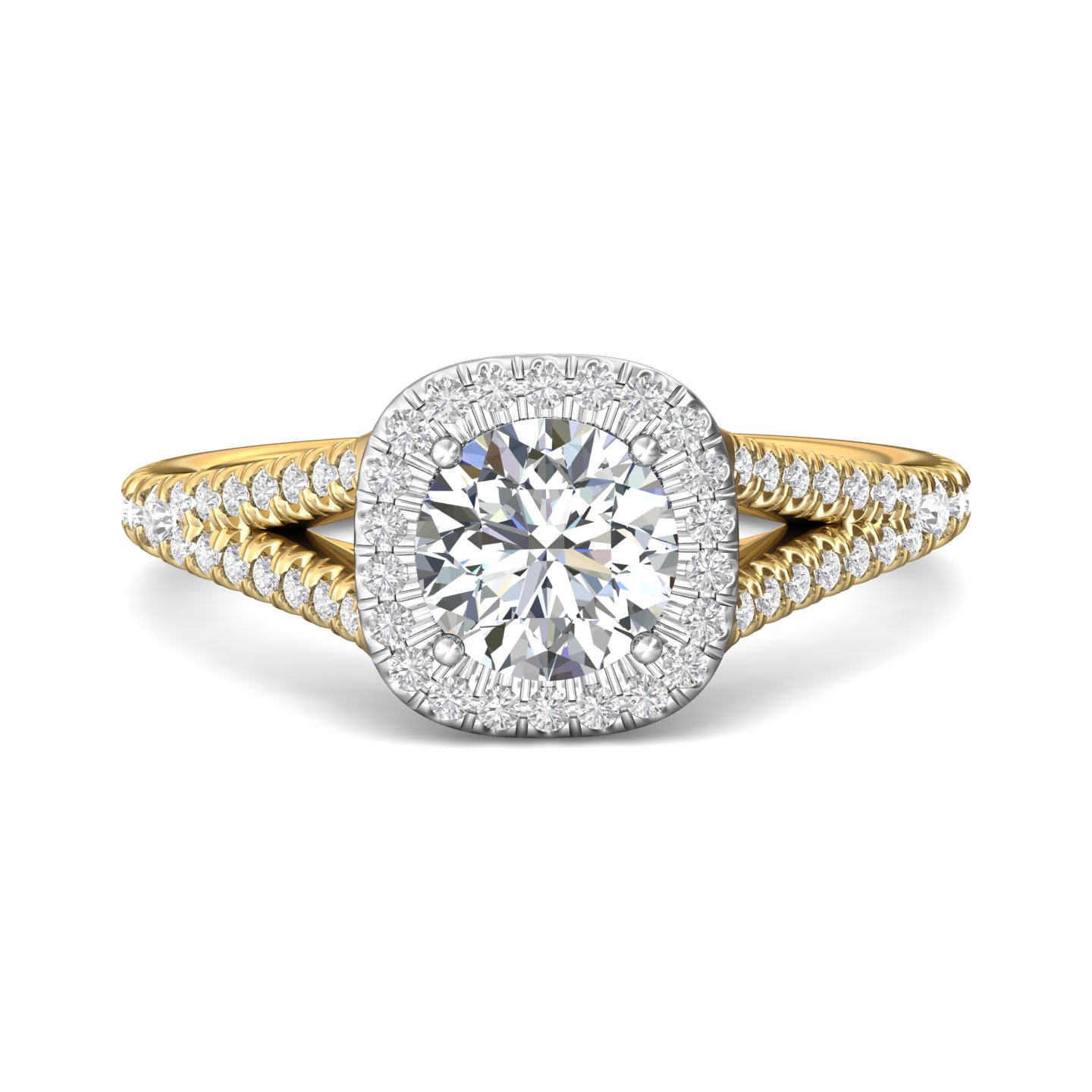 18K White and Yellow Gold Cushion Diamond Engagement Ring
