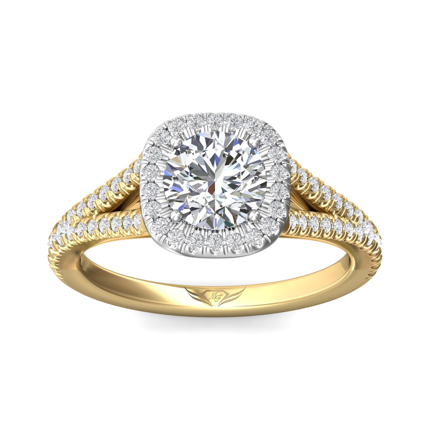 18K White and Yellow Gold Cushion Diamond Engagement Ring
