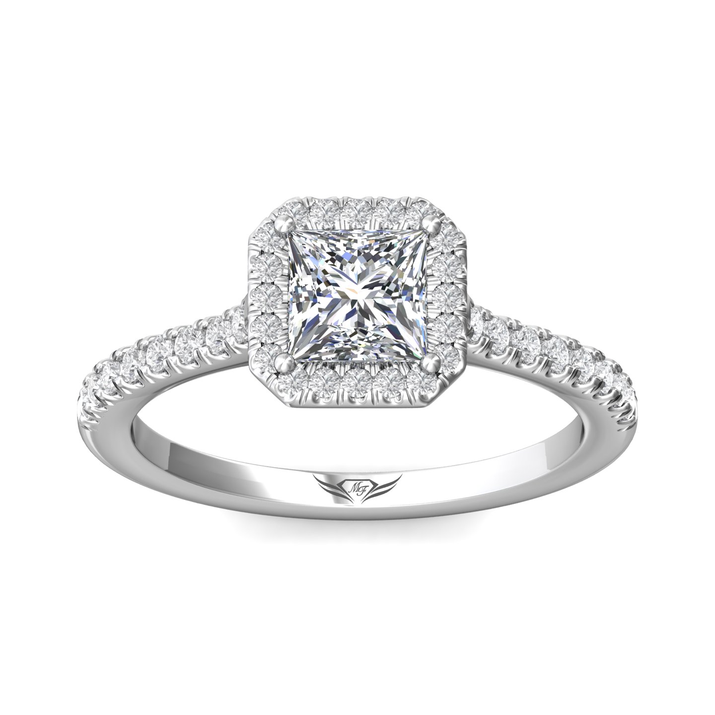 14K White Gold Asscher Cut Diamond Engagement Ring