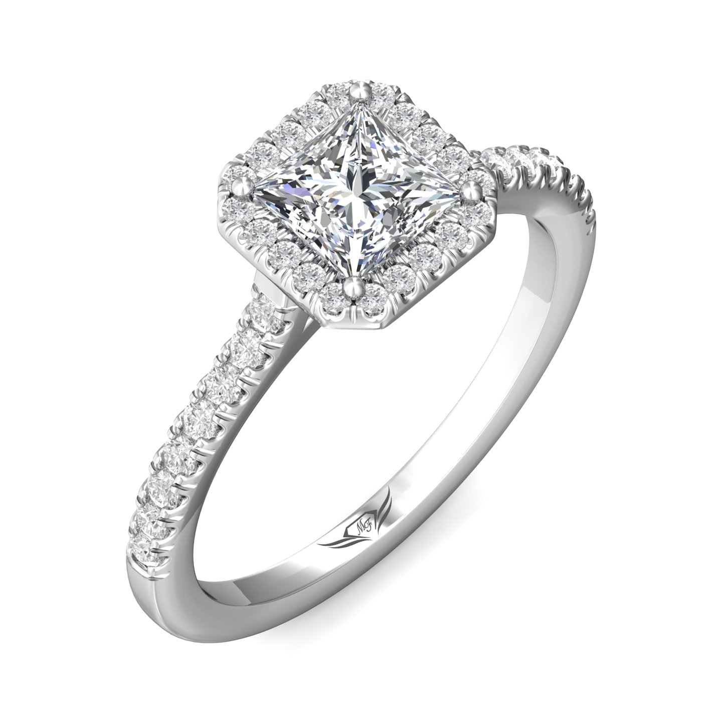 14K White Gold Asscher Cut Diamond Engagement Ring