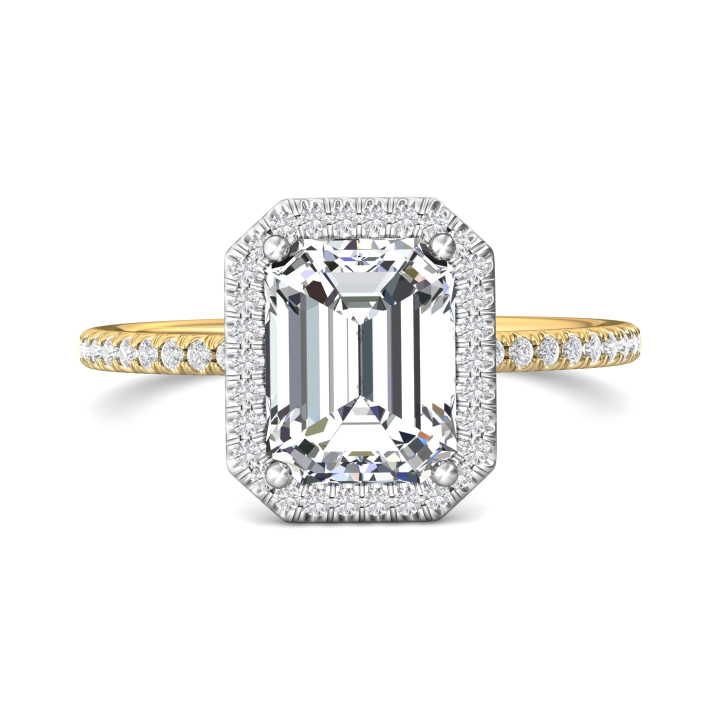 14K Yellow and White Gold Emerald Cut Diamond Engagement Ring