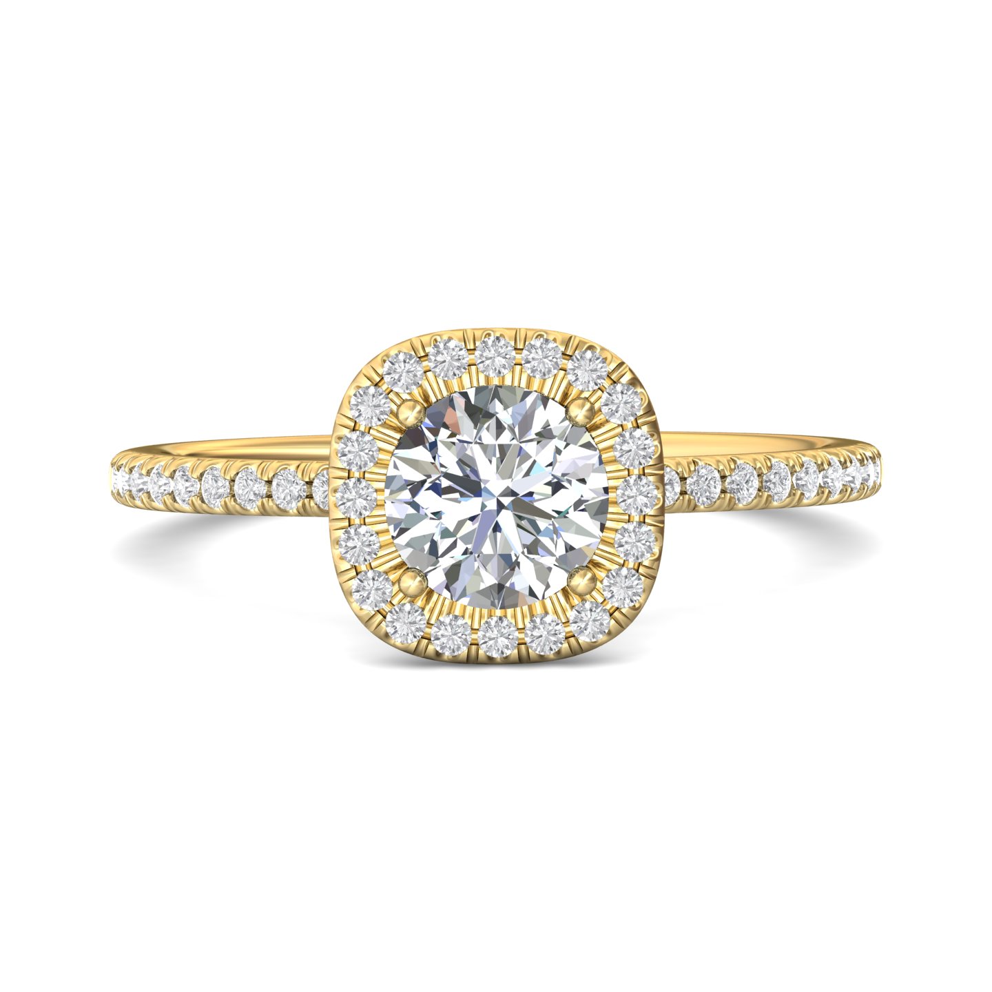 14K Yellow Gold Cushion Diamond Engagement Ring