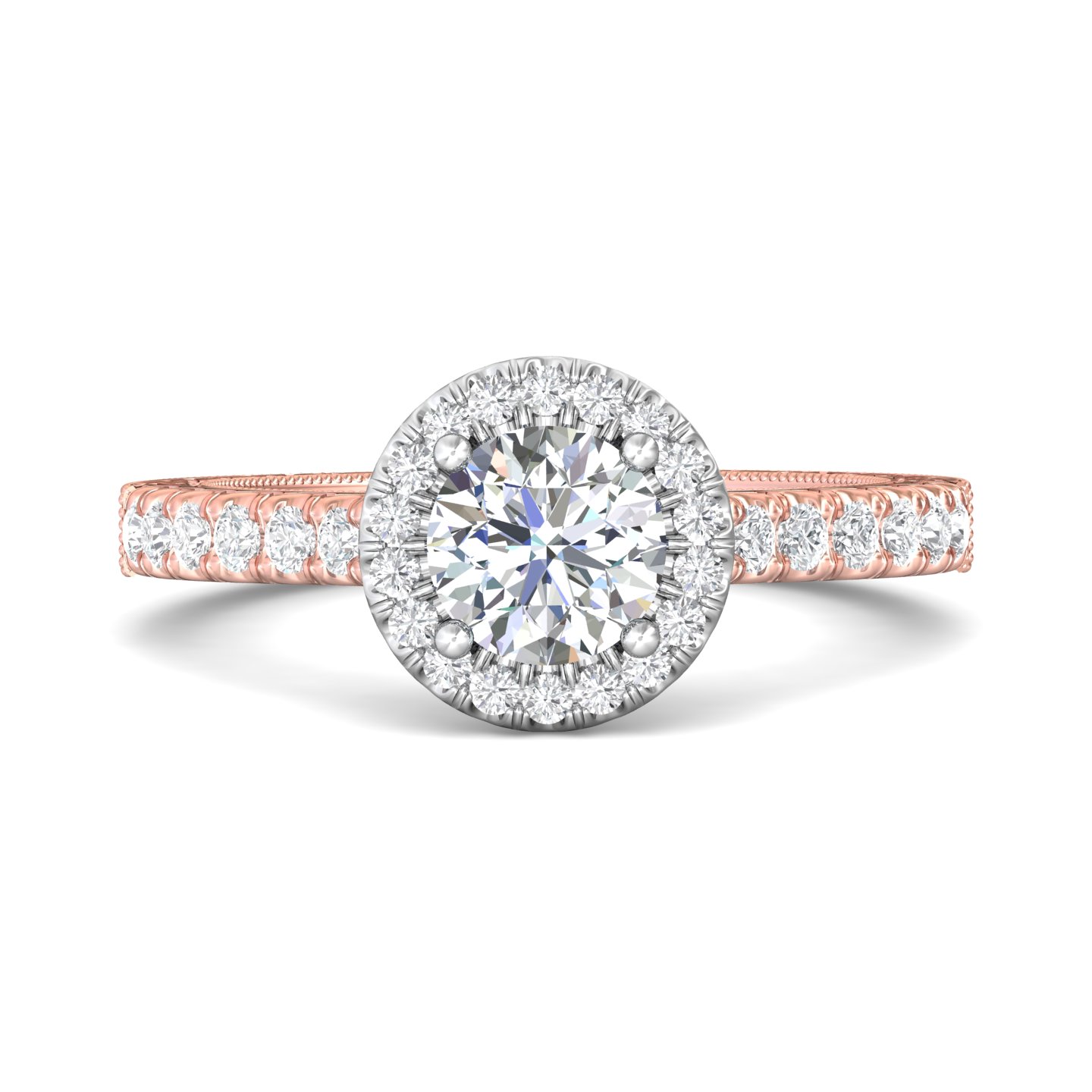 14K Rose and White Gold Round Diamond Engagement Ring