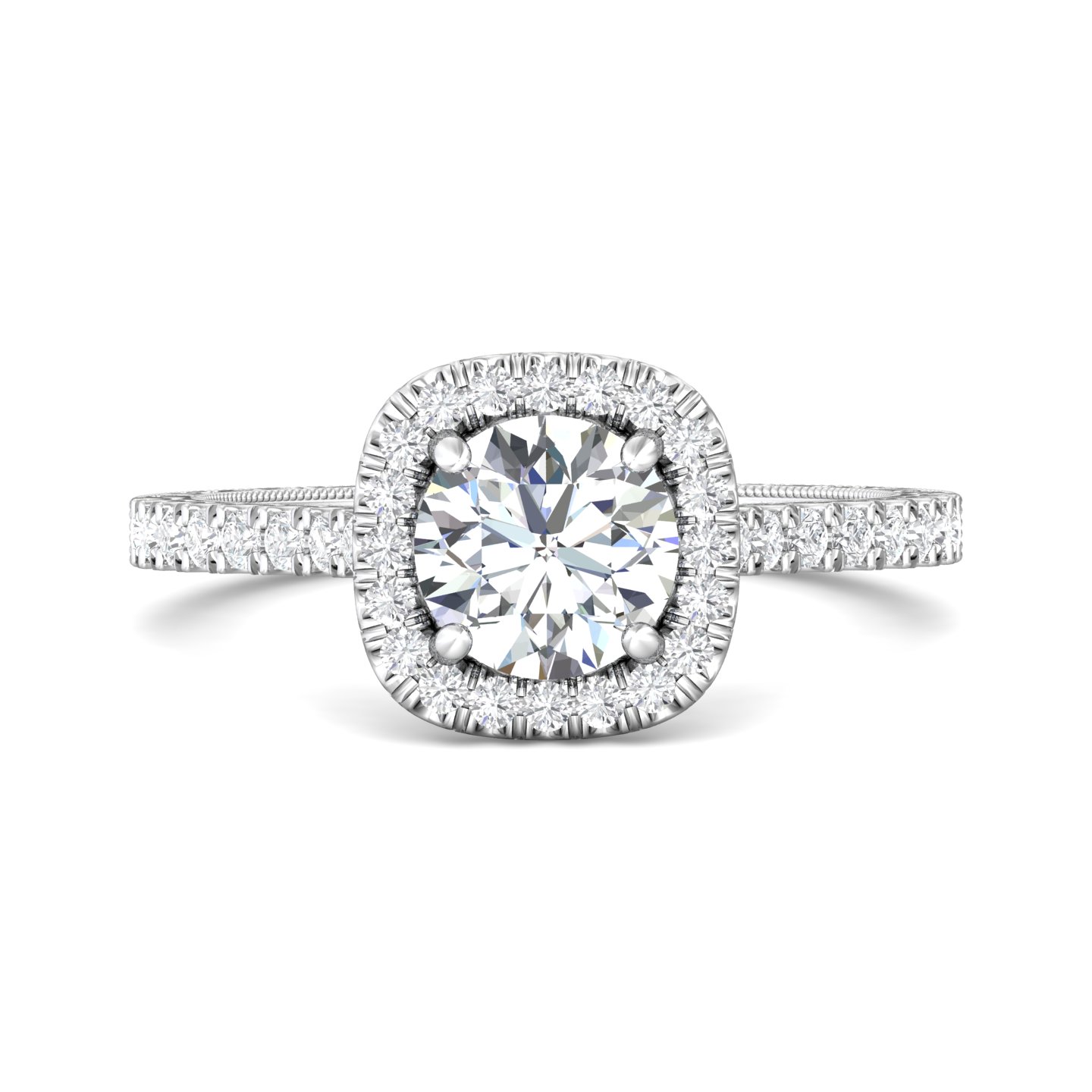  Platinum Cushion Diamond Engagement Ring