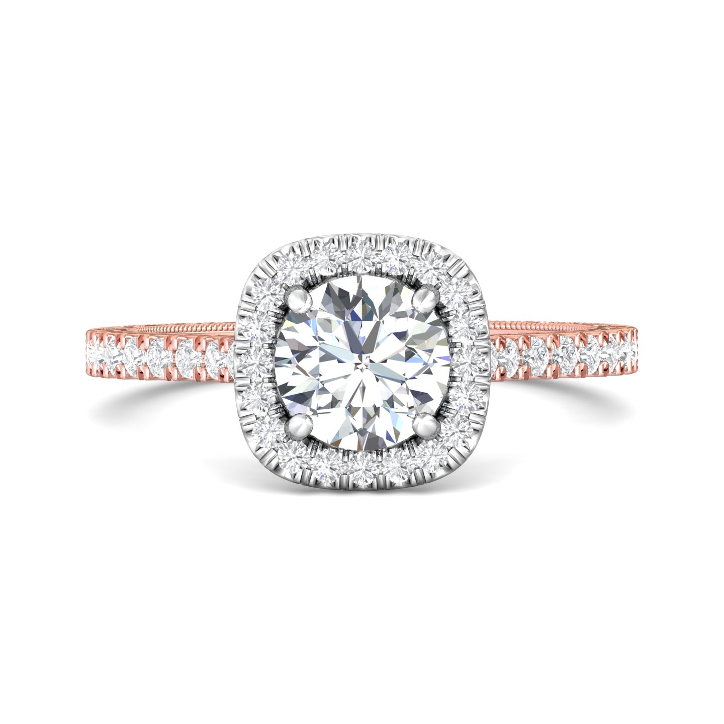 14K Rose and White Gold Cushion Diamond Engagement Ring