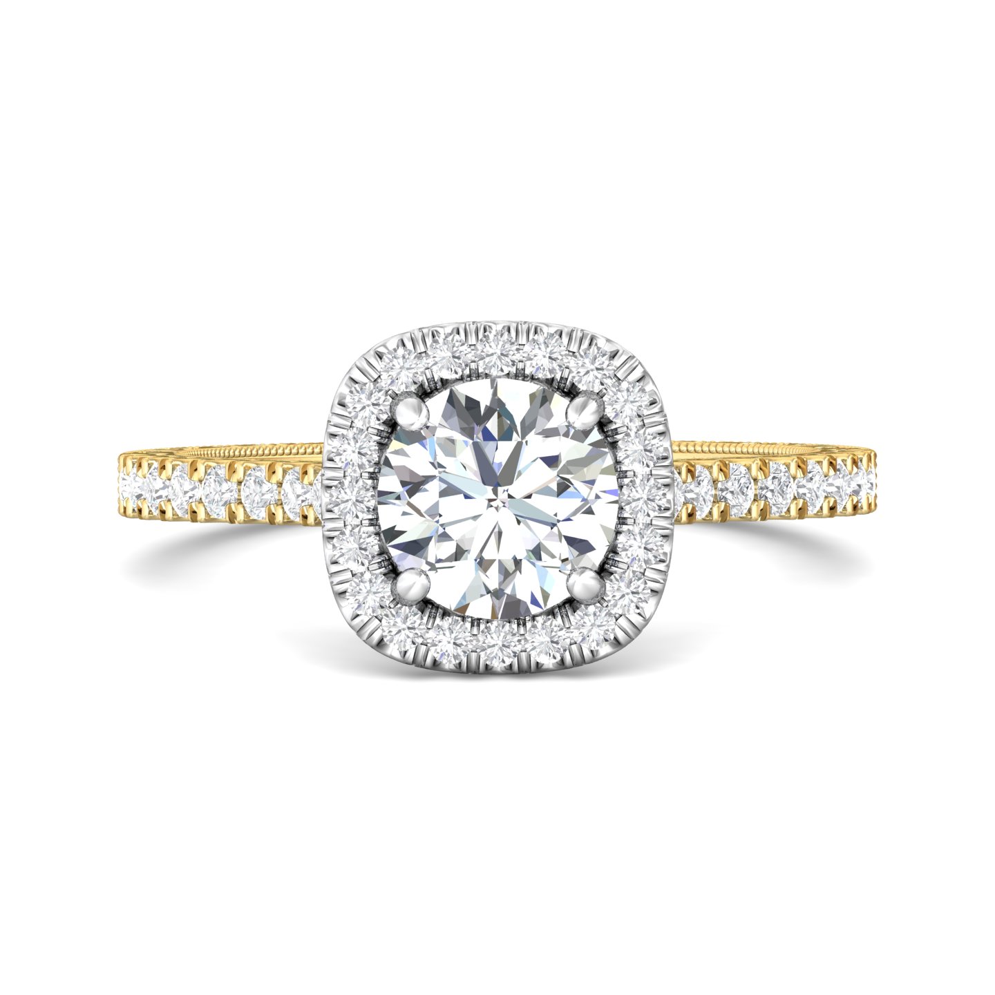18K White and Yellow Gold Cushion Diamond Engagement Ring