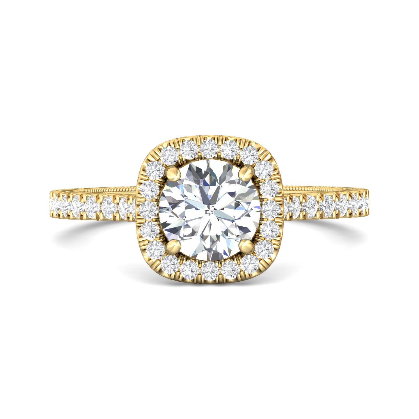 14K Yellow Gold Cushion Diamond Engagement Ring