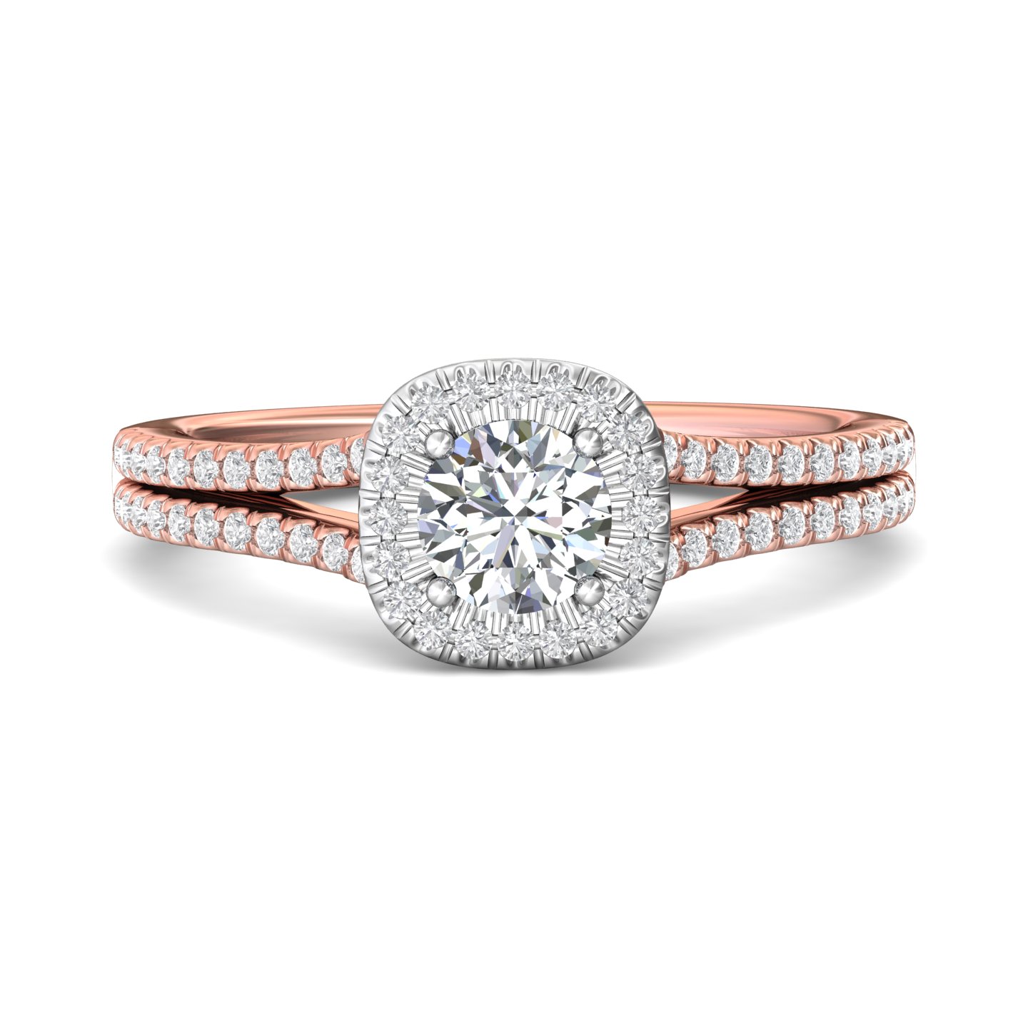 18K Rose and White Gold Cushion Diamond Engagement Ring