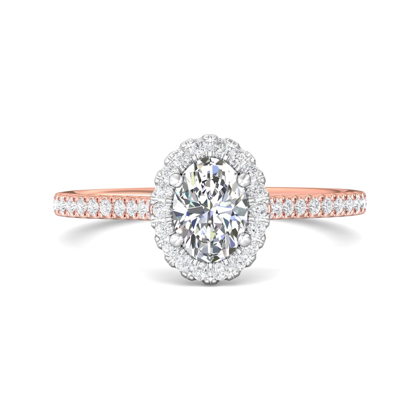 18K Rose and White Gold Oval Diamond Engagement Ring